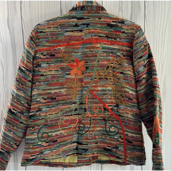 Coldwater Creek Tweed Boho Confetti Embroidered Floral Lined Jacket Blazer PM - Picture 4 of 8